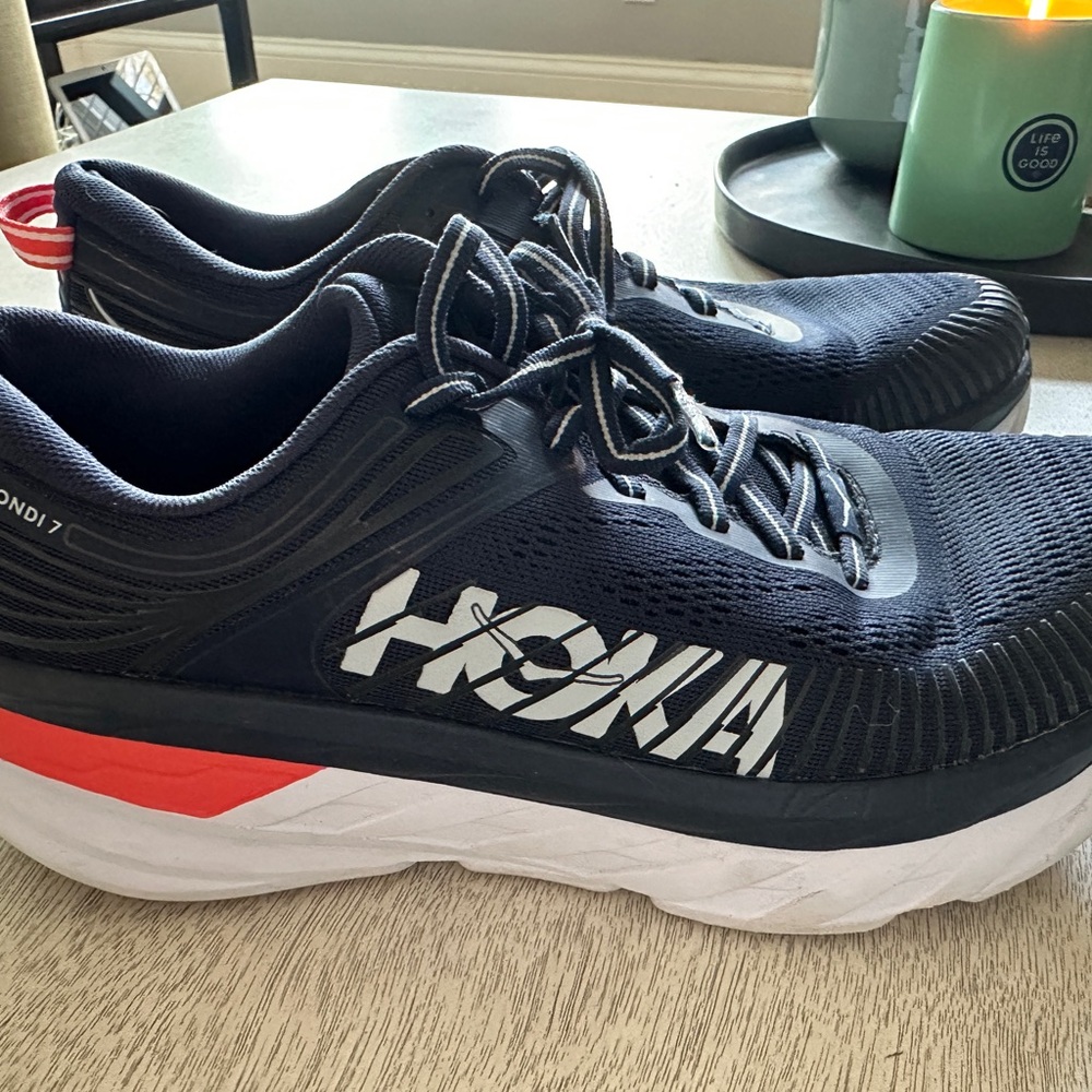 Hoka Women's Navy and White Running Shoes- like new